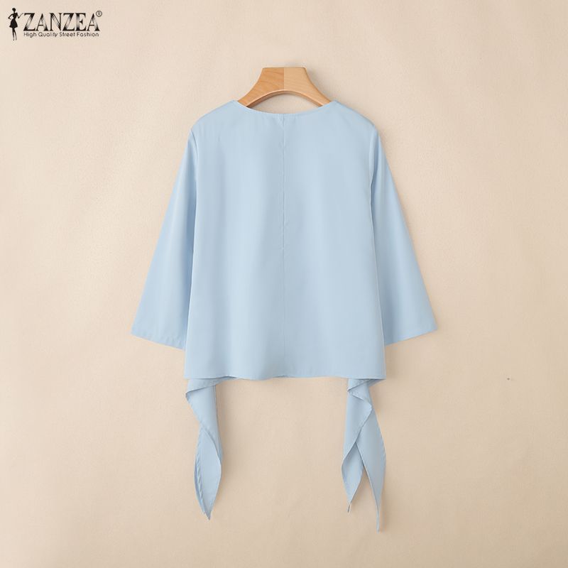 ZANZEA Women Casual Round Neck 3/4 Sleeve Loose Print Blouse