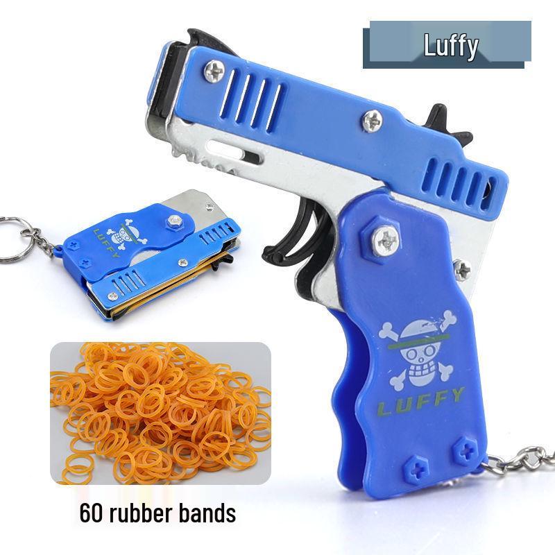 Mini Folding Metal Rubber Band Gun Keychain for Kids