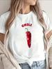 Black Polyester Short-sleeve T-shirt, Decorated with a Chili Pepper Print, Is Lightweight and Durabl