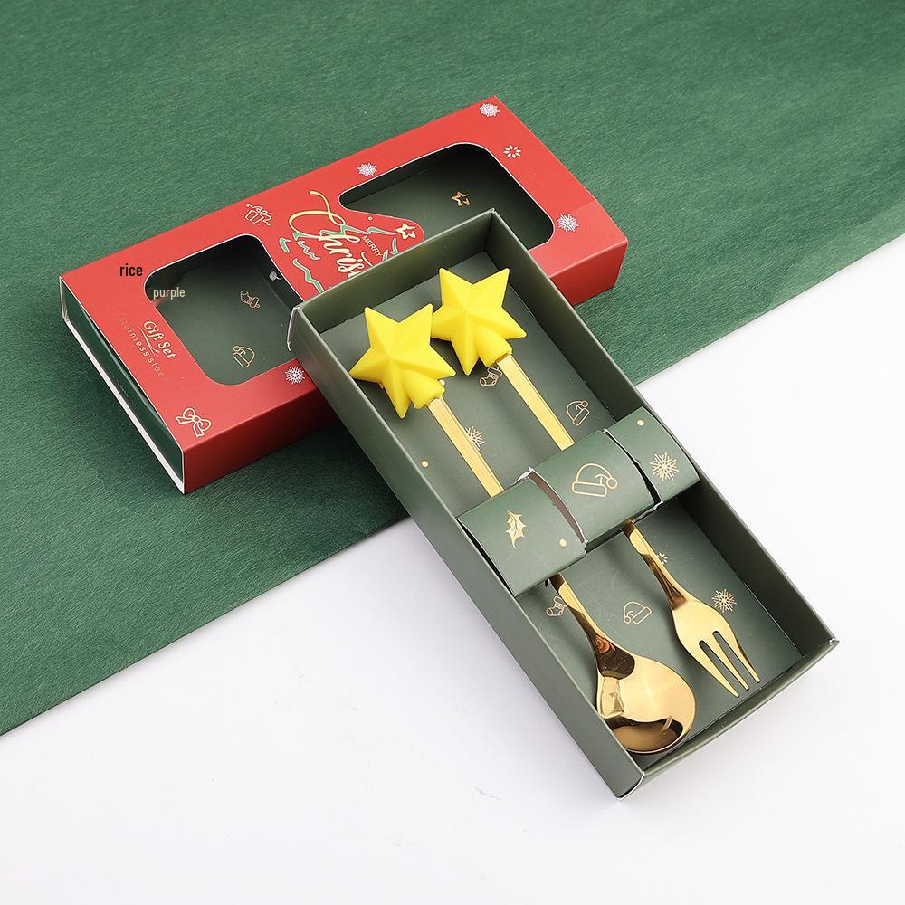 Weihnachtsbaum Edelstahl Löffel- und Gabelset - Kreatives Dessert- und Kaffee-Besteck