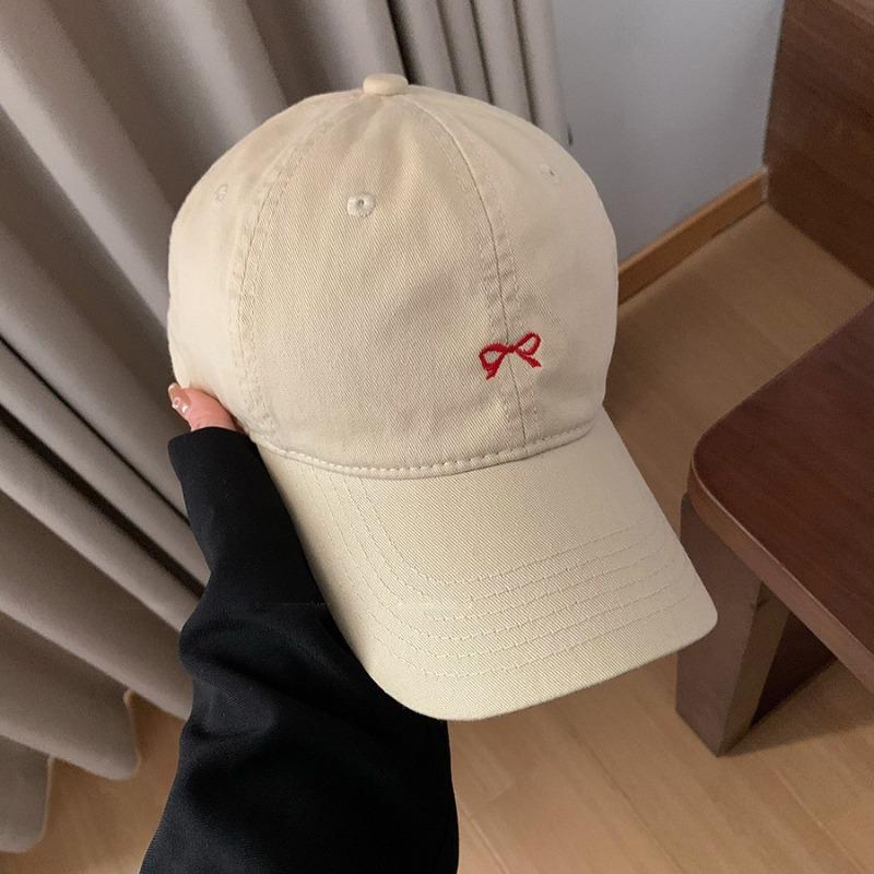 Sweet Little Bow Embroidered Cap Women's New Deepened Big Head Circumference Wide Brim Soft Top Baseball Cap