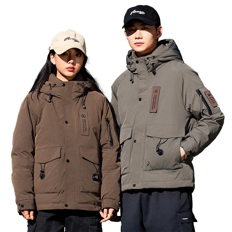 Men's American-Style Thickened Duck Down Hooded Winter Jacket - Trendy, Warm, Ski Outerwear for Couples