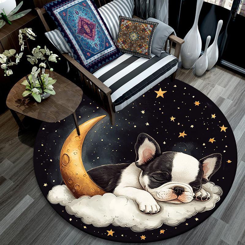 Sleeping French Bulldog Round Area Rug,Carpet Rug for Living Room Bedroom Sofa Playroom Decor,Non-slip Floor Mat