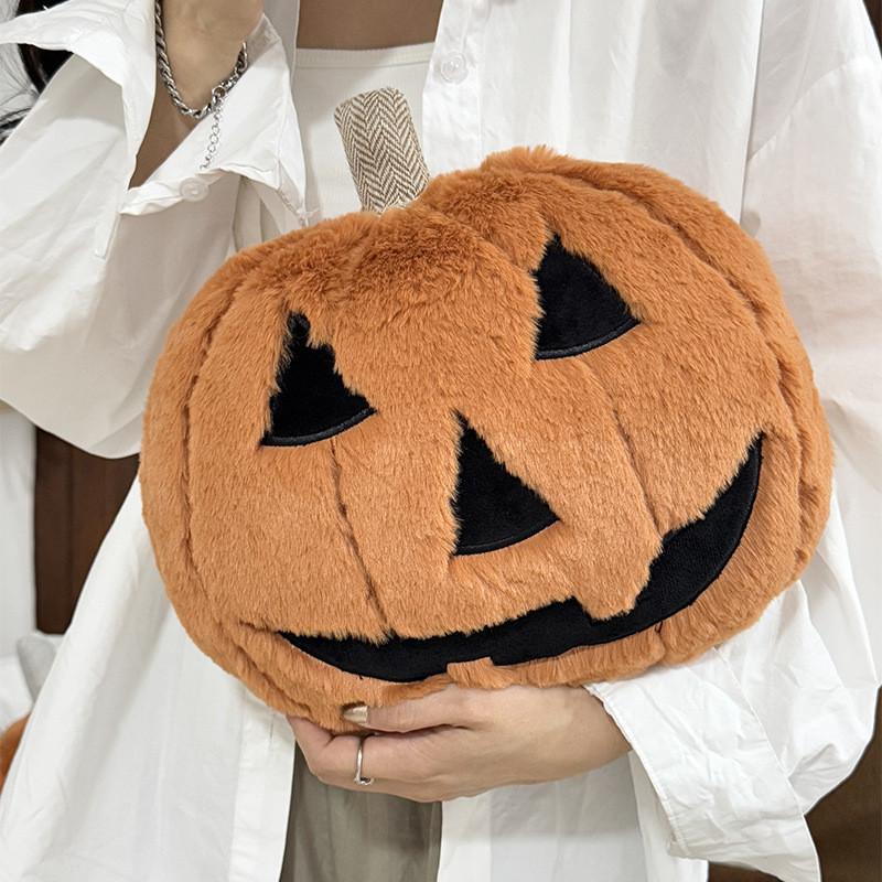 Pumpkin Halloween Cushion With Faux Bunny Fleece For Home Decor And Fall Festivities