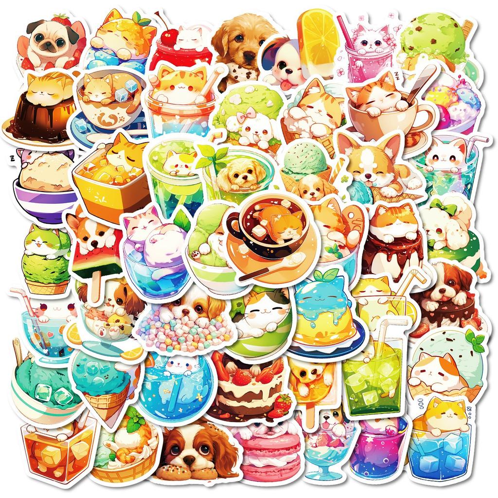 50 Food Cats and Dogs Creative Graffiti Stickers Children Cartoon Stickers Toys