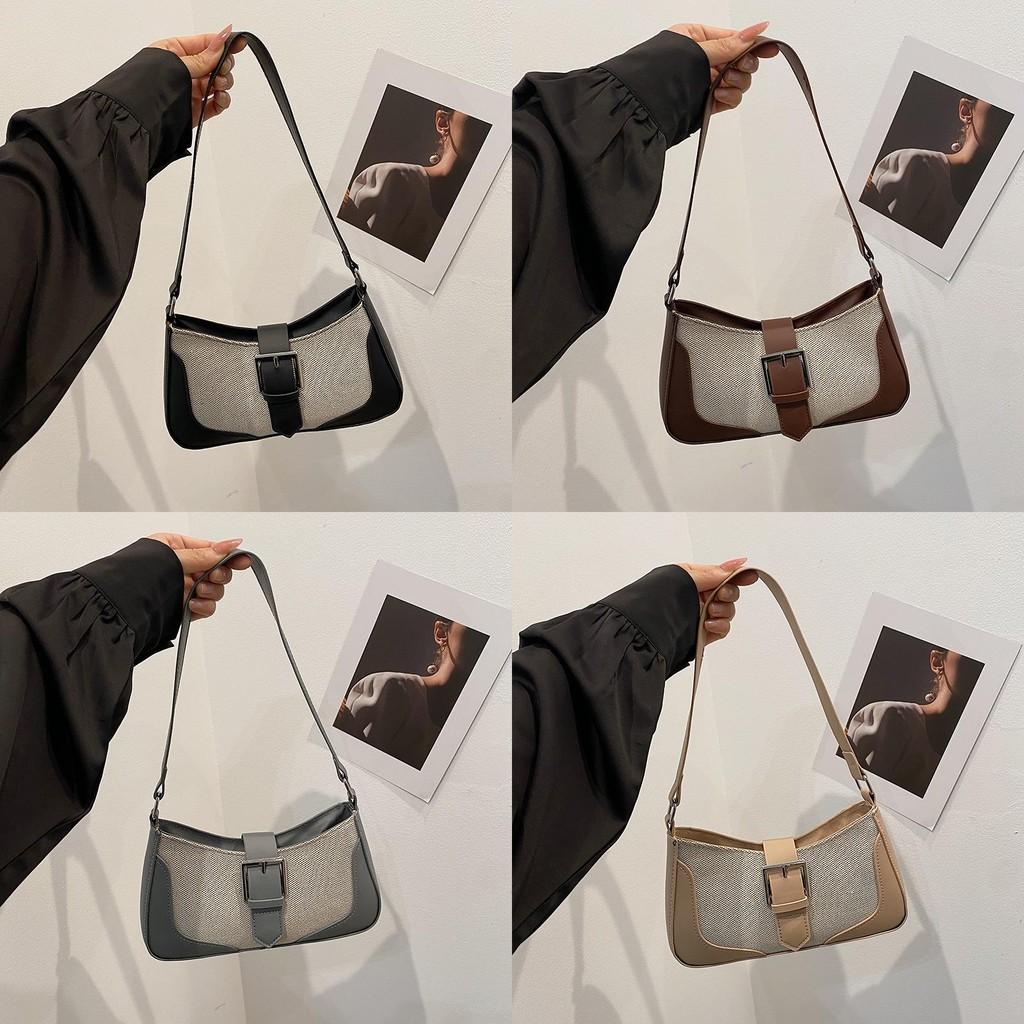 Vintage Contrasting Color Underarm Purse With Large Capacity For Winter Wear