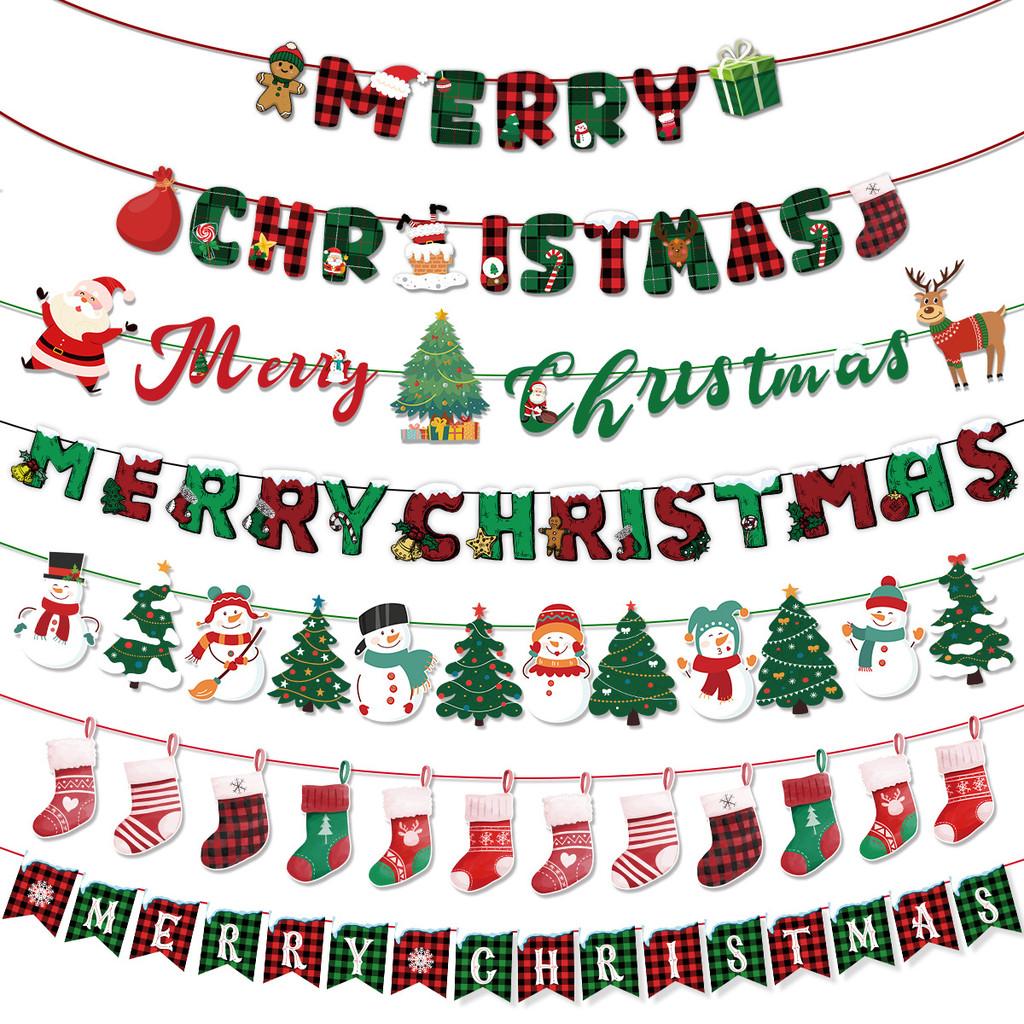 Christmas Theme Letter Snowman Sock Pattern Paper Banner Props Decoration
