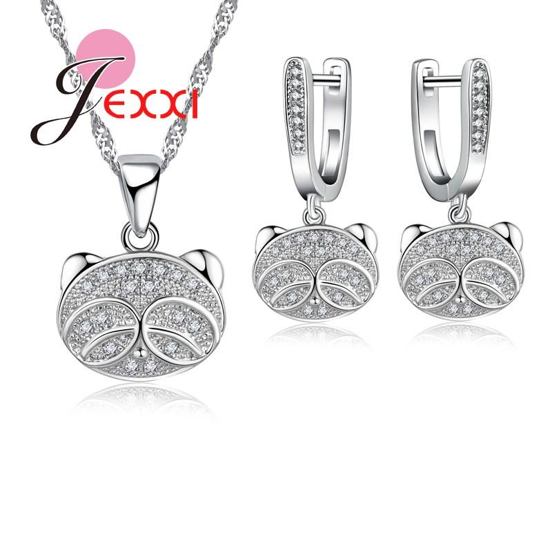 Factory Price Cartoon Bear Head Jewelry Set For Girls Gift 925 Sterling Silver Color CZ Crystal Bridal Jewellery Sets For Women