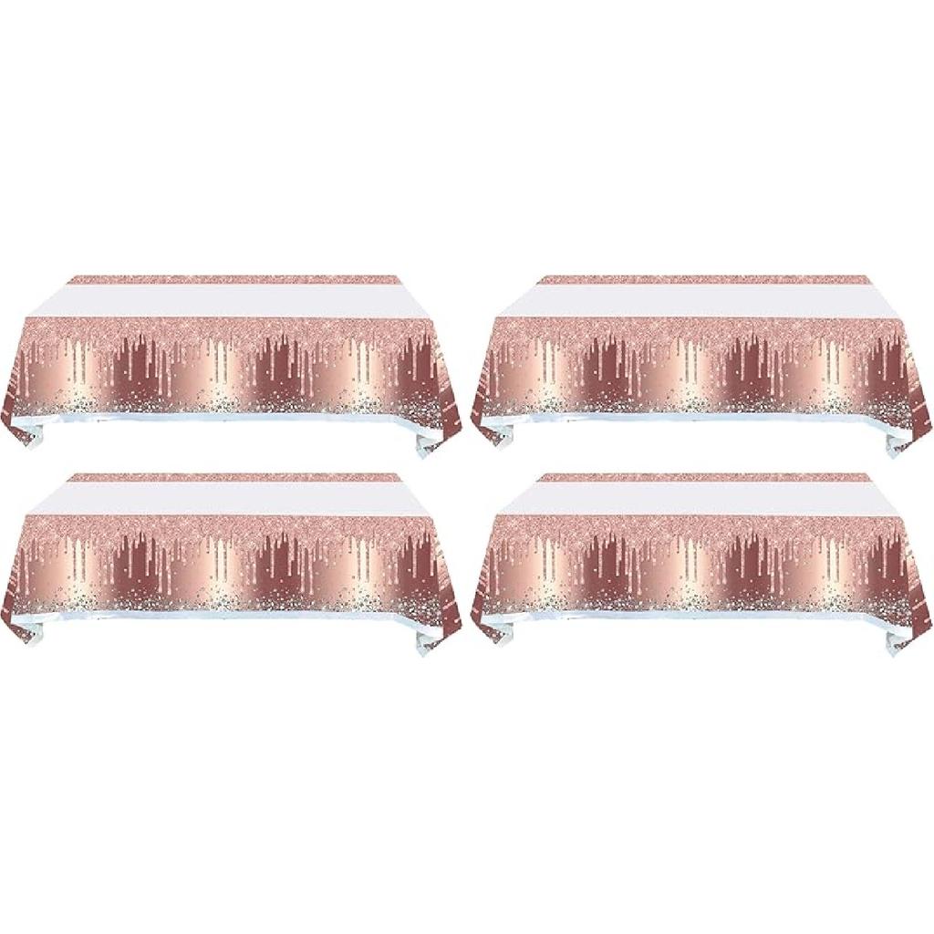 2Pcs Pink Rose Gold Birthday Tablecloth and Table Cover for Girls and Women (71in x 42in)
