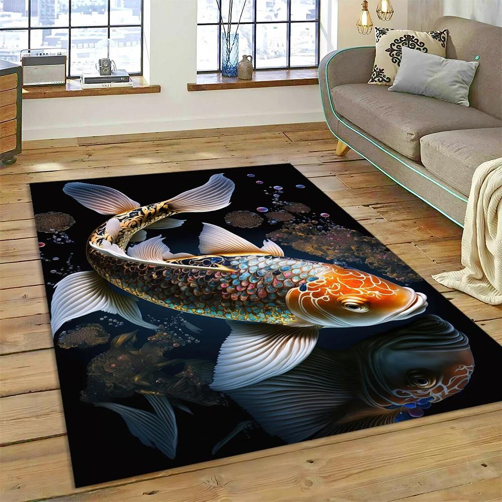 Koi Carp Naturalize Yin Yang Fish Cartoon Carpet Rug for Home Living Room Bedroom Sofa Doormat Decor,Kids Area Rug Non-slip Mat