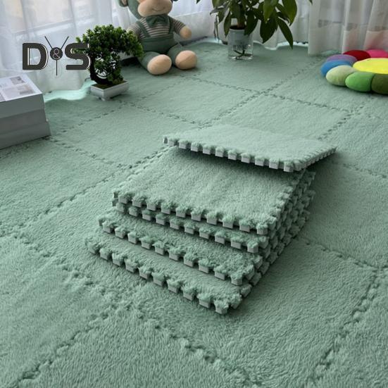 Plush Puzzle Carpet Interlocking Floor Mat DIY Non-Slip Carpet Tiles Baby Playmat for Living Rooms Bedroom Playroom Children's Rooms