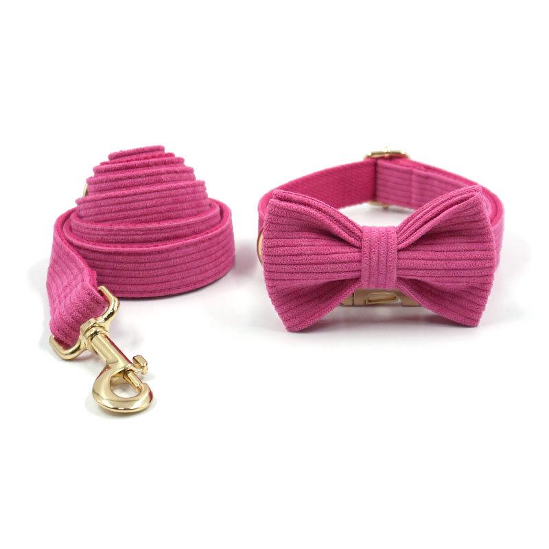 New Corduroy Dog Collar & Leash Set with Bowtie - 2022 Collection XL