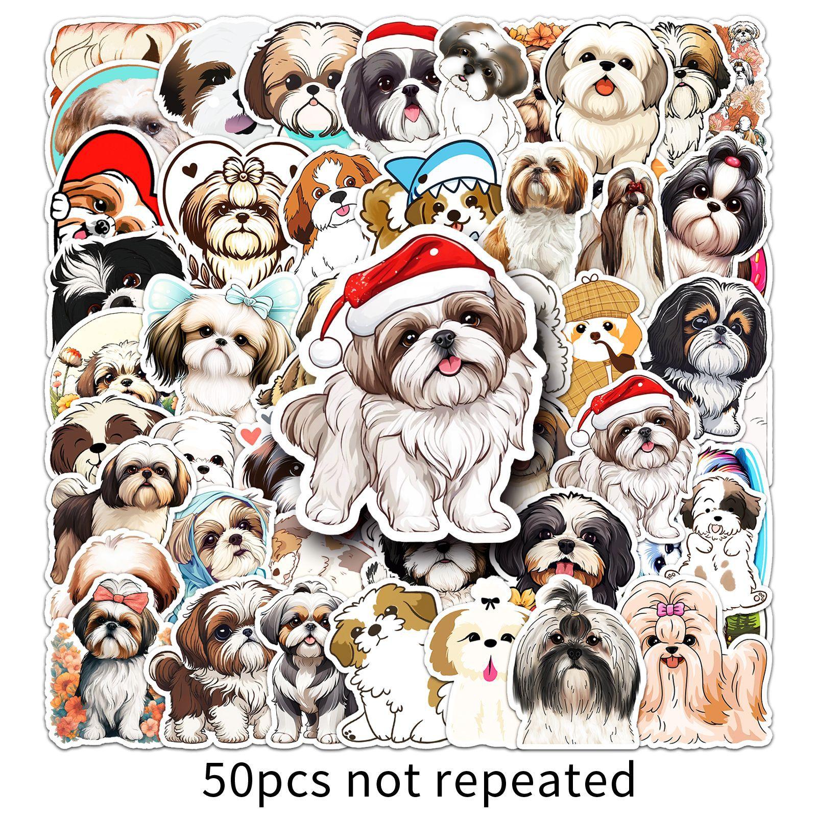 

50 Shih Tzu Dog Scratch Stickers Personalized Cartoon Cute Dog Decorative Skateboard Water Cup Luggage Stickers