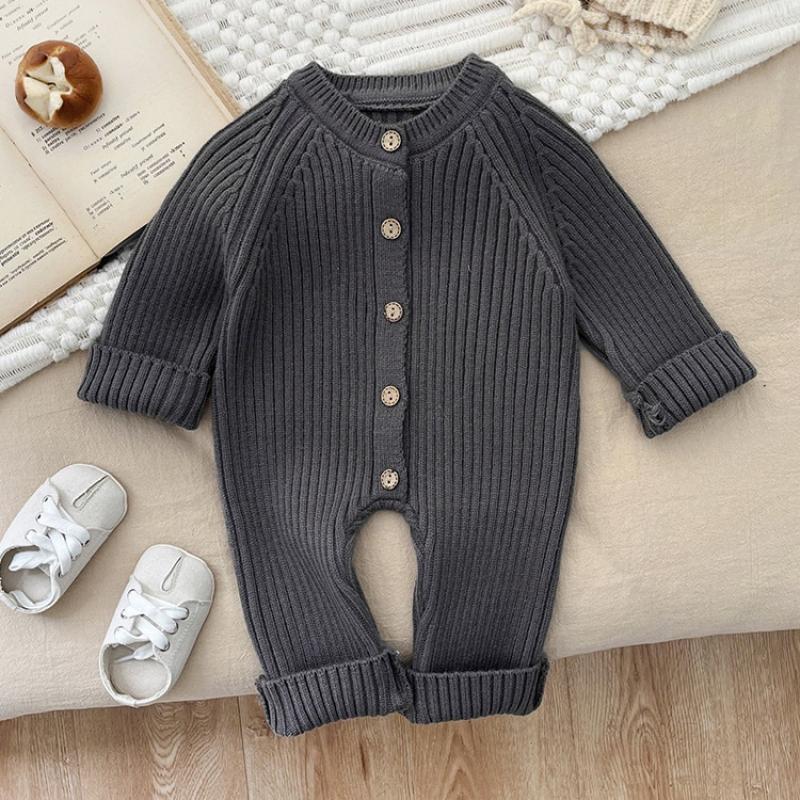 2025 Podzimní Svetr Novorozenci Kojenecké Dívky Chlapci Jednodílné Oblečení Pletený Overal Jednobarevná Kojenecká Chlapecká Kombinéza Zesílené Pletené Oblečení