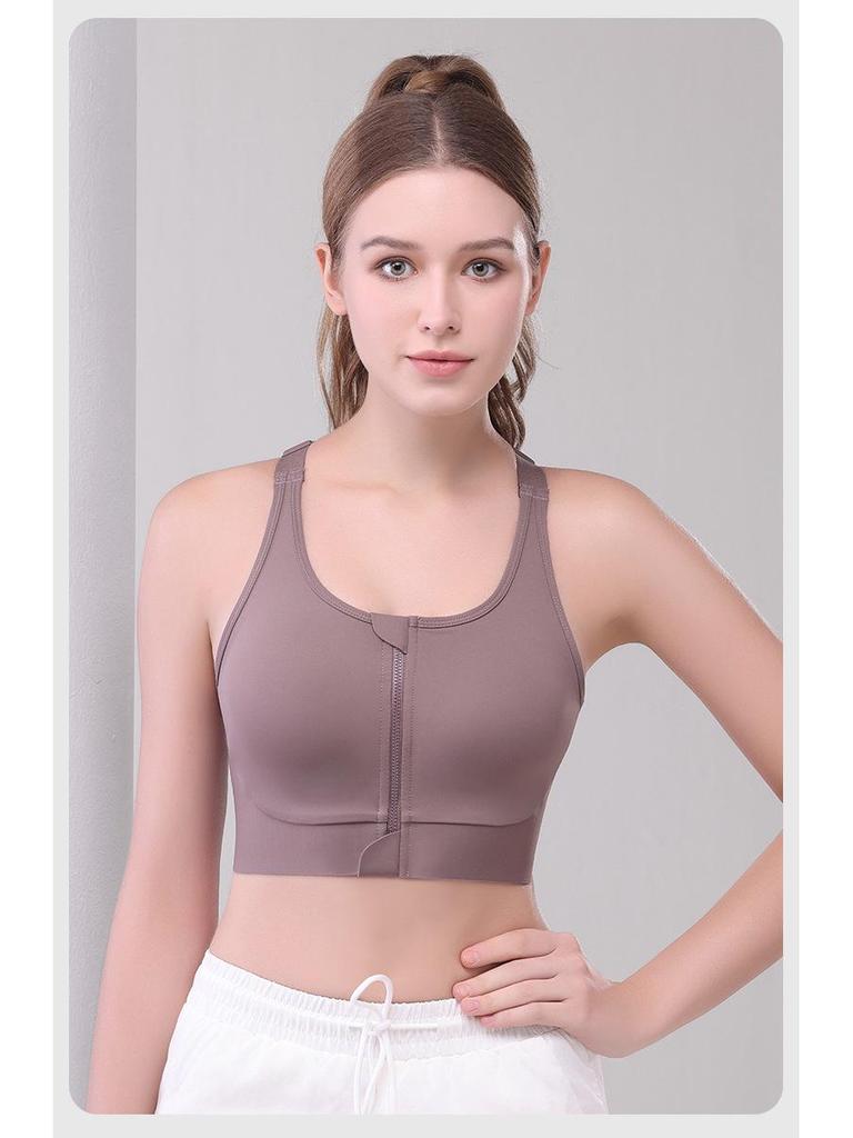 Women's High-Impact Shockproof Plus Size Sports Bra with Front Zipper for Yoga and Running