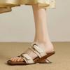 2024 Fashion Strange Style High Heels Slides Women Buckle Straps Slippers Summer Shoes Open Toe Beige