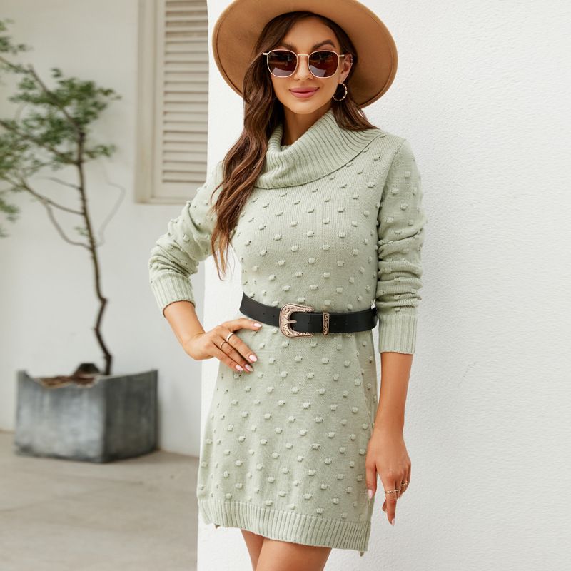 

2023 High Necked Sweater Slim Fit Versatile Knit Dress Dress Green turtleneck sweater dress L