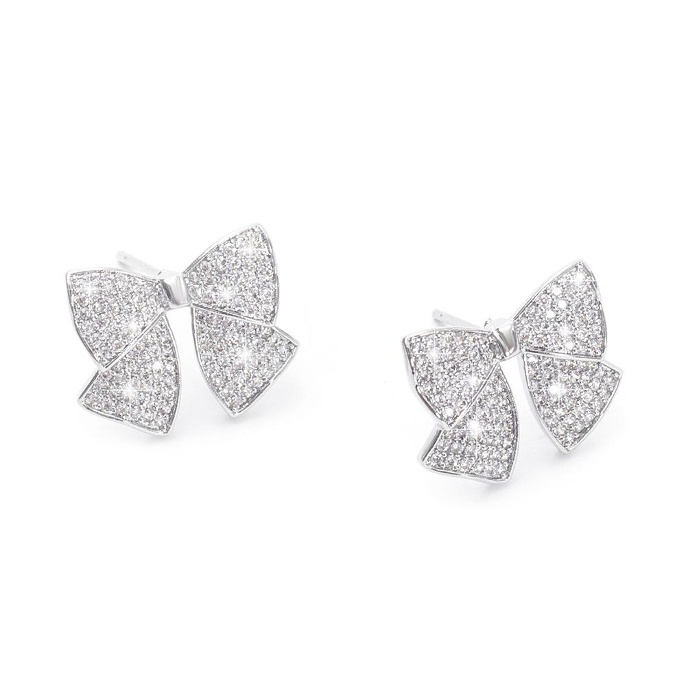 Korean Fashion Bowknot Zircon Stud Earrings - High-Quality Wedding & Party Jewelry