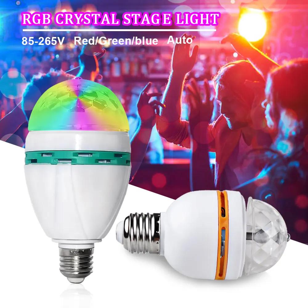 

E27 светодиодная лампа RGB 3 Вт 6 Вт, волшебная цветная лампа, проектор, автоматический вращающийся сценический свет AC85-265 В для праздничной вечеринки на Хэллоуин, бара, KTV, дискотеки