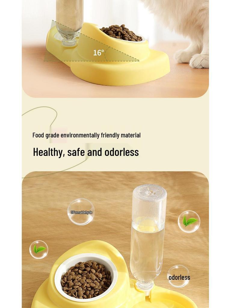 Pet Double Ceramic Bowl: Integrated Water & Food Anti-Tip Feeder for Cats and Dogs