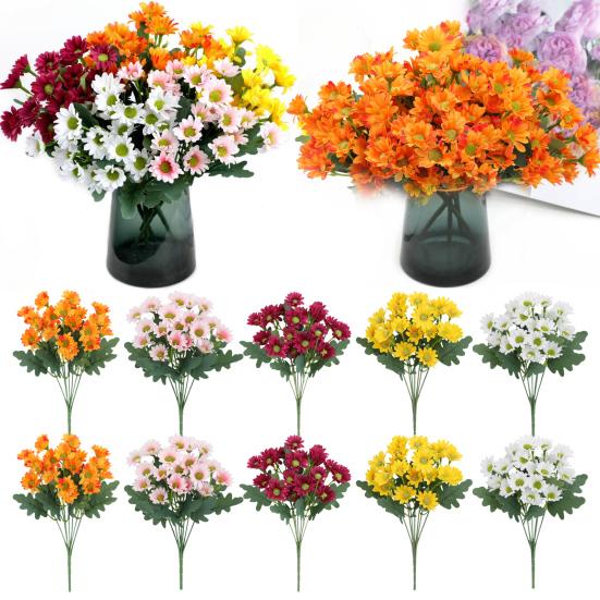 Artificial Mums Bundle Realistic Faux Daisies with Bendable Stems UV Resistant Fall Flowers for Autumn Home Window Box Vase Outdoor Decoration