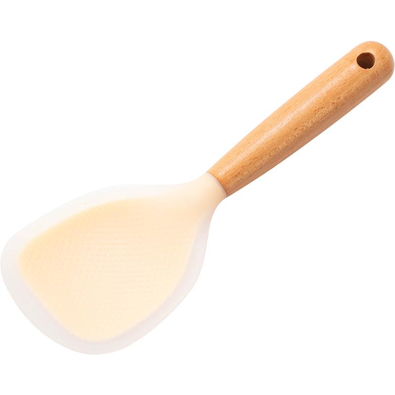 Wooden Handle Silicone Rice Spoon - High Temperature Resistant Non-Stick for Electric Rice Cookers