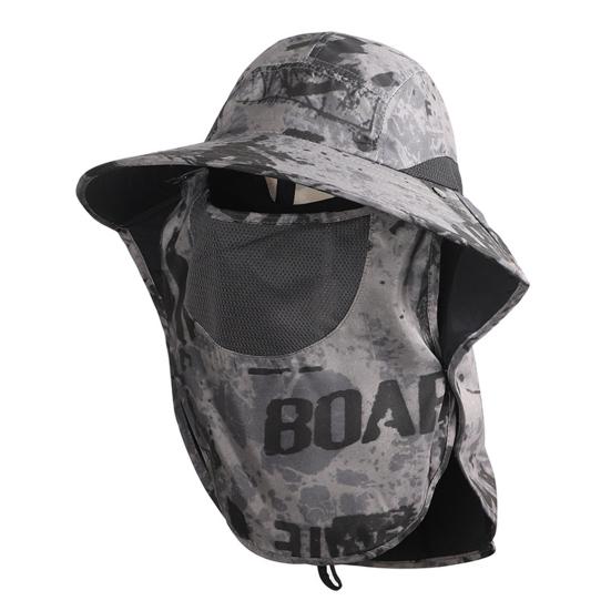 

Чоловічий сонцезахисний капелюх з вітрозахисною мотузкою, захист від сонця, капелюх для вулиці з захистом обличчя, шаль, загорнуті поля, UPF50+ сонцезахисний капелюх чорний колір сірий