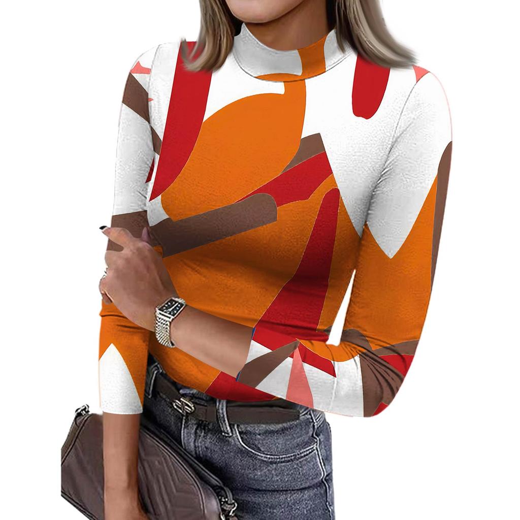 Damen Slim Bottom T-Shirt Mode Lässig Farbverlauf Druck Rundhals Pullover 3/4 Ärmel Top