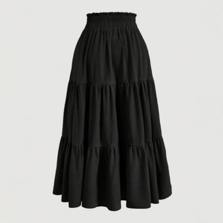 Gonna Estiva da Donna Stile Bohemien Elastica Vita Alta Coulisse Regolabile Gonna a Torta Linea ad A Colore Unito