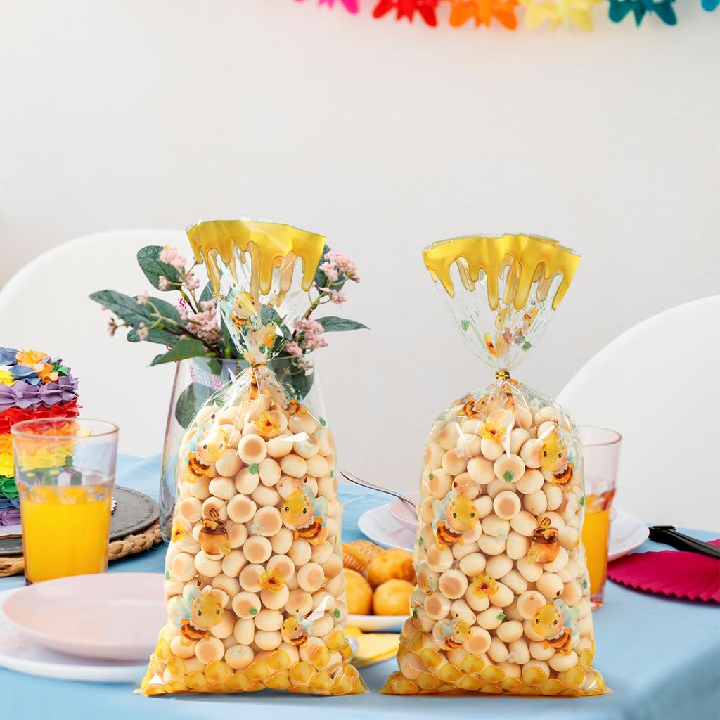 Bee Candy Bags Happy Birthday Party Decor Kids Favors Gifts Cookie Bags Transparent Plastic Candy Bags Birthday Party Supplies