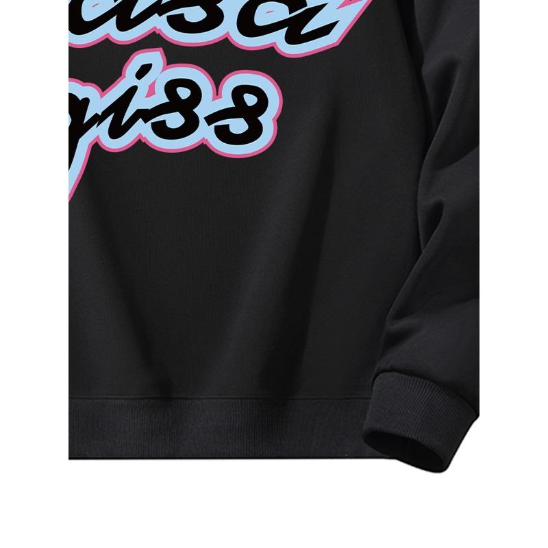 Men's American-Style Letter Print Crew Neck Sweatshirt, Loose Fit Casual Long Sleeve Pullover, Trendy Versatile Daily Top