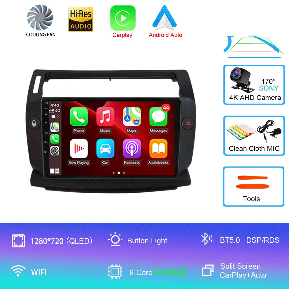Android 14 For Citroen C4 C-Triomphe C-Quatre 2004 - 2014 Car Radio Player Stereo Multimedia GPS Navigation Player QLED Screen