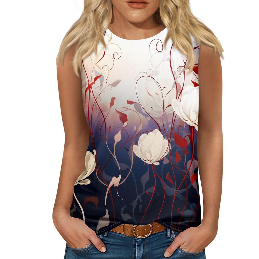 New Sunflower 3D Printed Tank Top Women's Round Neck Casual Flower Tank Top Off Shoulder Y2k Elegant Sleeveless Top Tank Top Women's Clothing