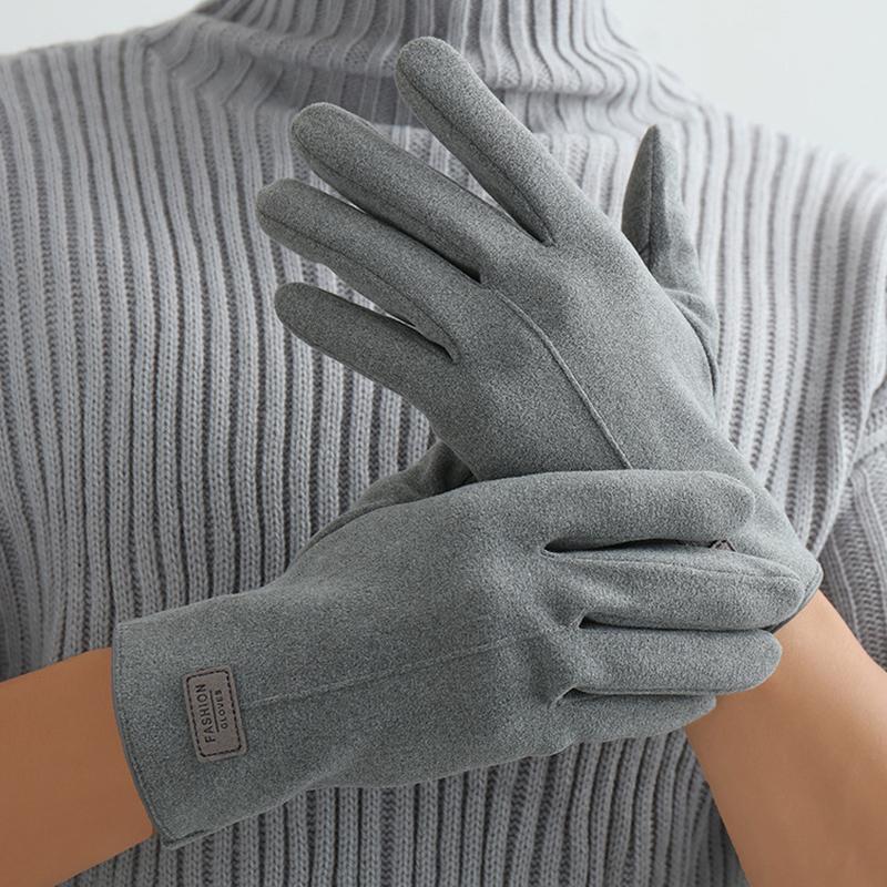 Winter Keep Warm Touch Screen Plus Velvet Inside Suede Mens Gloves Fashion Simple Solid Thicken Man Outdoor Cycling Drive