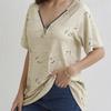 Spring Summer New Zipper Short Sleeve Shirt Women Tops Casual Love Print Pullover T-shirt Woman Fashion Elegant Loose Lady Blouse 24145