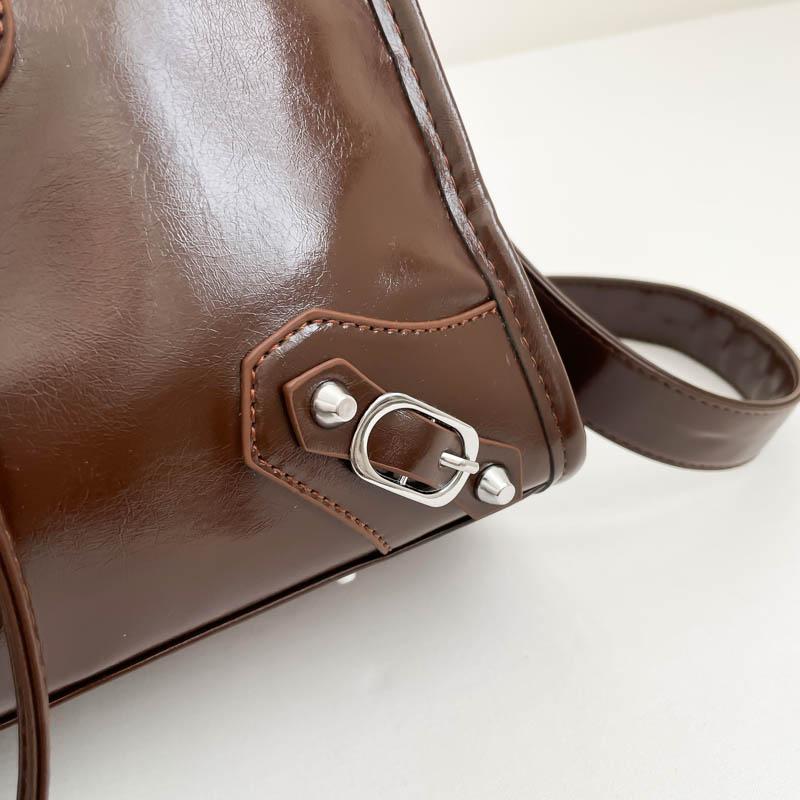 Glossy Faux Leather Duffel Bag Women's Fashion Shoulder Tote with Front Zip Pocket and Adjustable Strap