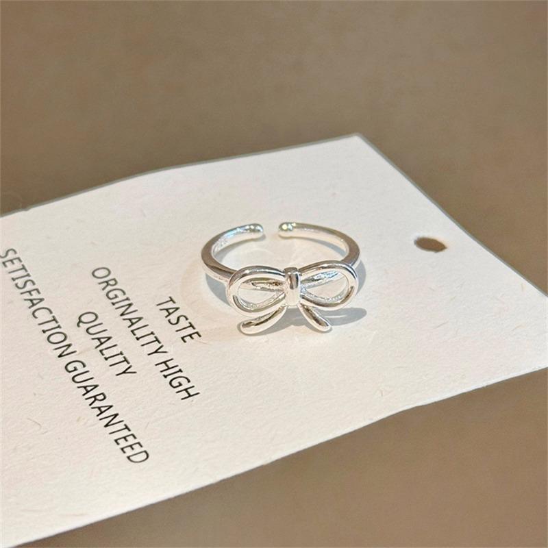 Korean Silver Color Pearl Bowknot Rings for Women Minimalist Elastic Bead Ring Wedding Aesthetic Jewelry