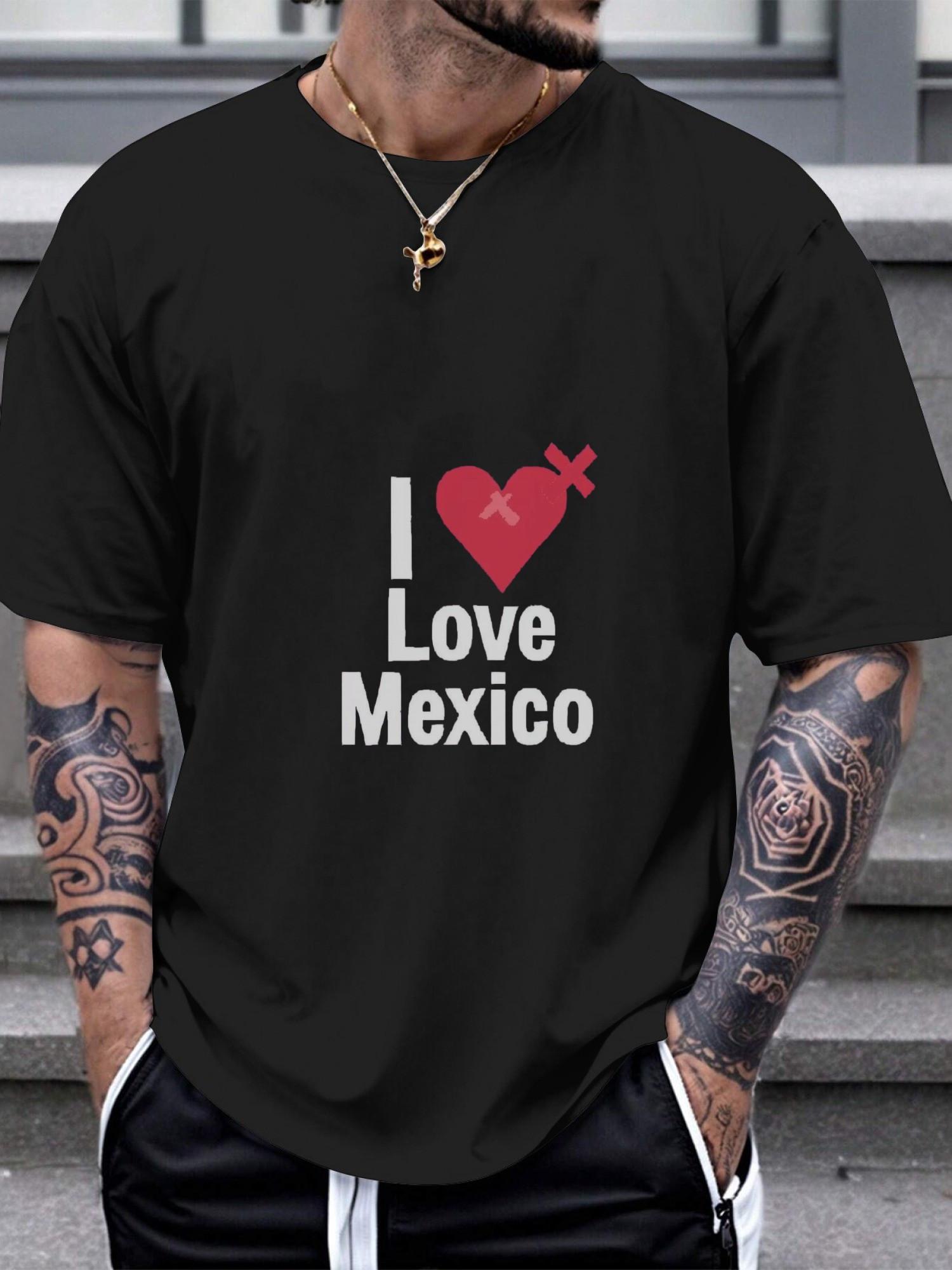 1pc Mexico Love Oversized Heart Graphic T-shirt L