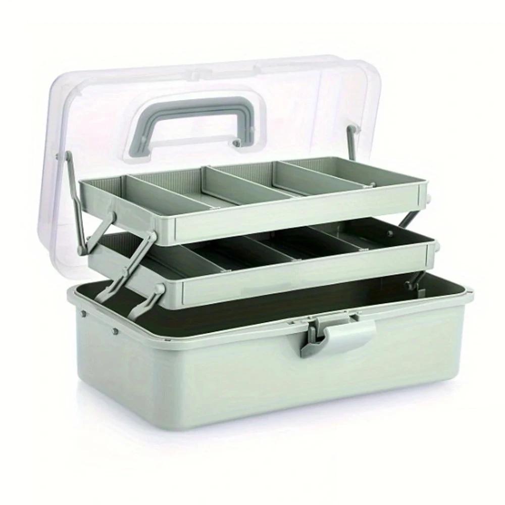 3-Layer Plastic Dividing Storage Box Craft Organizer and Storage with Adjustable Spacers Portable Handled Art Supply Organizer