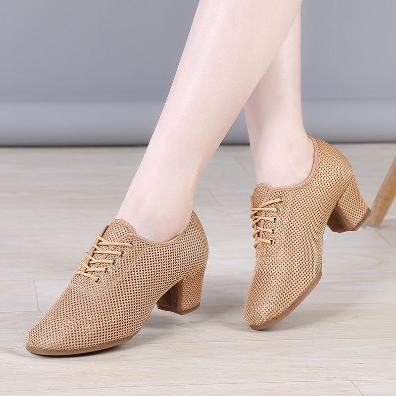 Women's Latin Dance Shoes Soft Sole Medium Heel Summer Square Dance Teacher Shoes