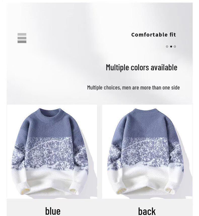 Men's Warm Gradient Mink Velvet Sweater - Half-High Collar, Casual Versatile Knitwear for Autumn/Winter