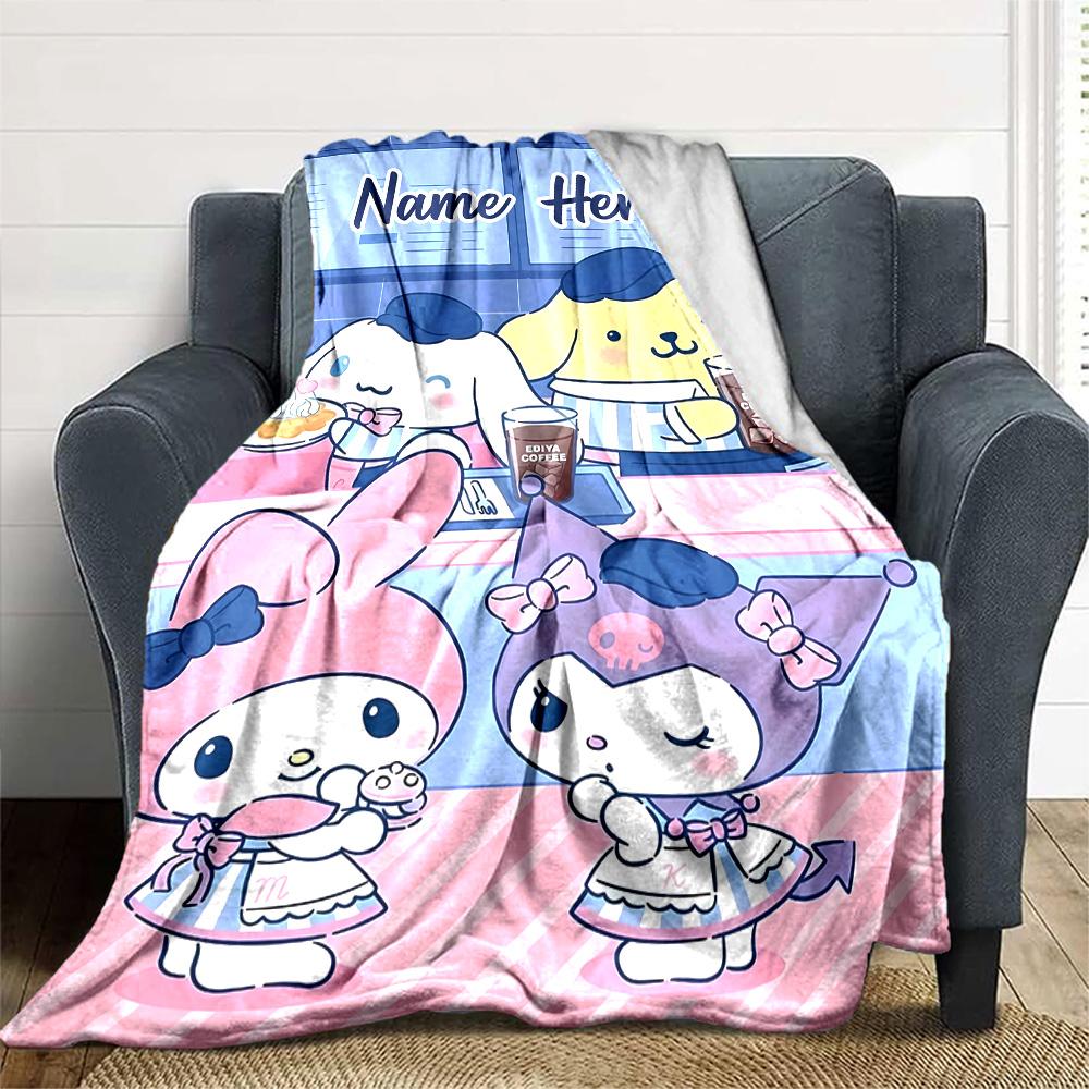Customizable Sanrio1 Throw Blanket – Personalized Name, All-Season Cozy Snug Blanket, Machine Washable, Personalized Blanket