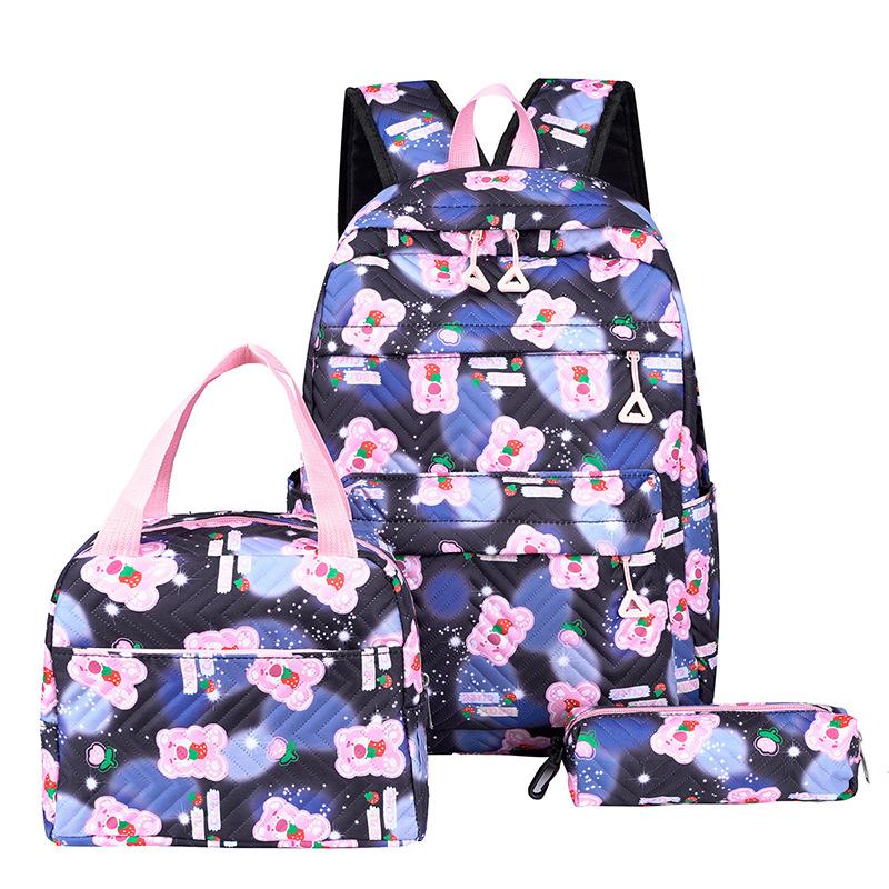 Trykt skoleveske kvinner Tredelt ryggsekksett kvinneveske