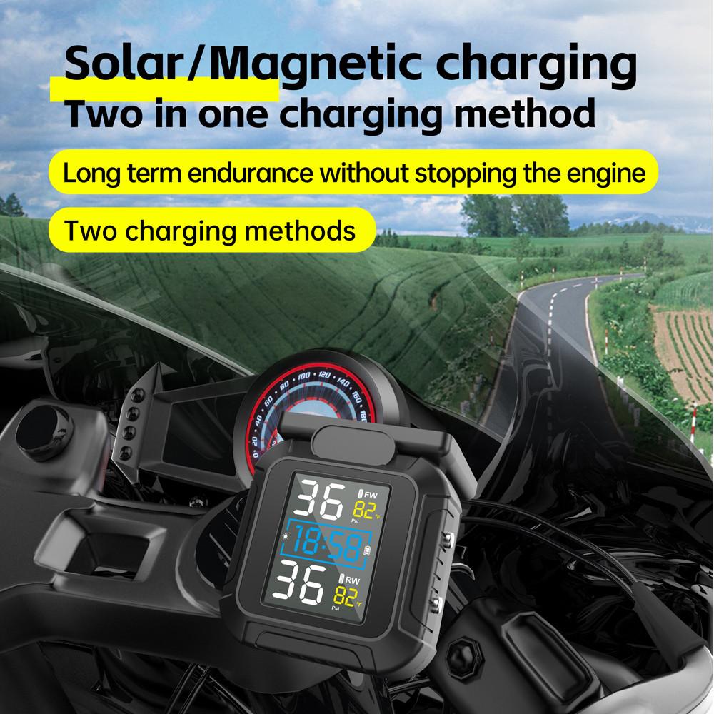 Allarme Temperatura Alimentazione Solare Tempo Reale Moto TPMS Con 2 Sensori Esterni Sistemi di Allarme Pneumatici Moto MT20 Sistema di Monitoraggio Pressione Pneumatici