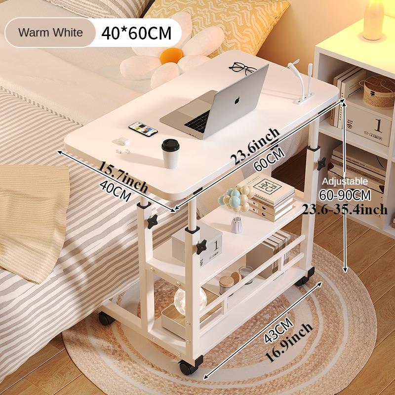 Mobile Portable Desk Adjustable Height Study Table with Storage Shelf Bedside Desk for Working Eating OPTIONAL USB Fan & Light