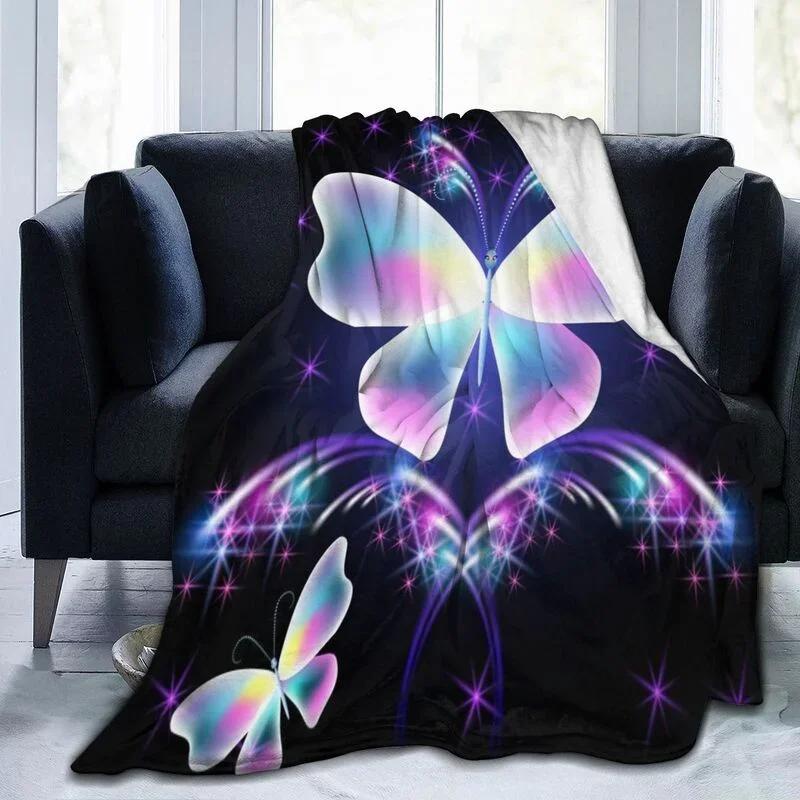 Cartoon Butterfly Pattern Throw Flannel Blanket Chic Super Soft Warm Plush Blanket for Bedroom Couch Sofa Decoration