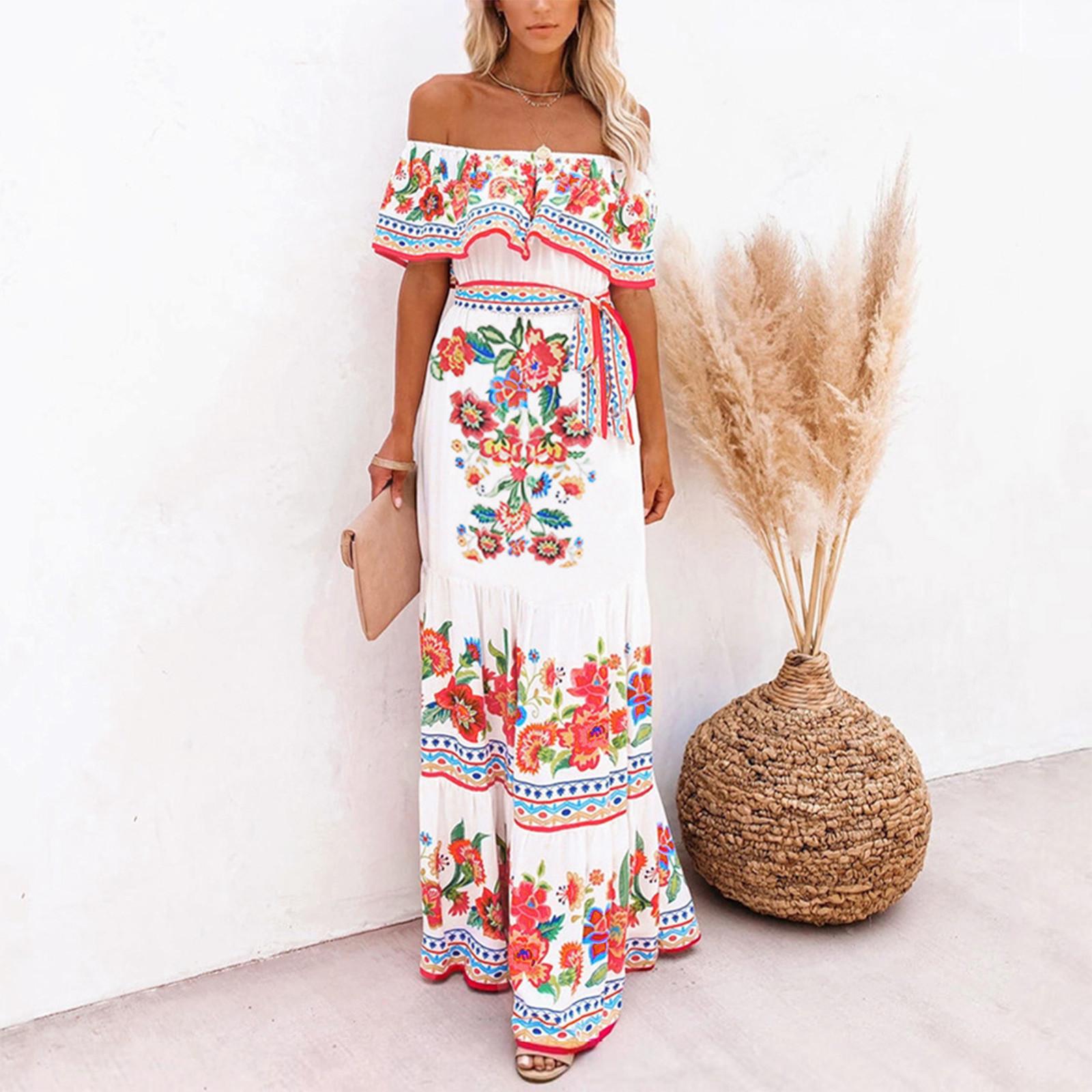 

Модное женское повседневное летнее свободное платье с эластичной талией и принтом на талии L белый