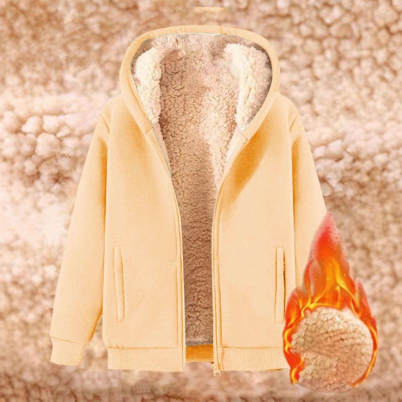Simple solid color warm lamb fleece hooded sweater jacket autumn and winter fleece thickened warm lamb fleece jacket