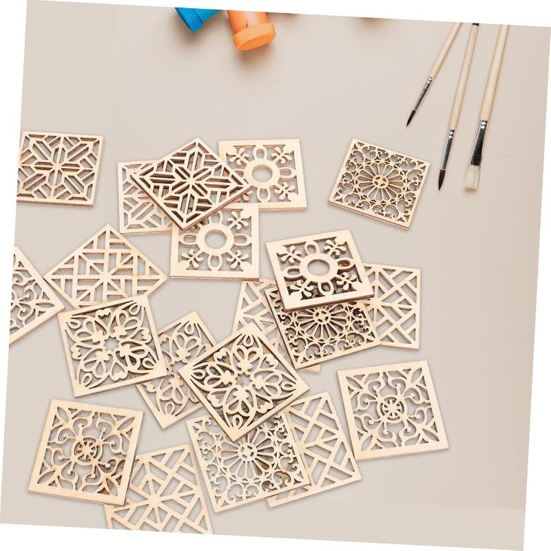 20pcs/lot Flower Frame Cutouts Floral Wood Slices Wood Flower Slices Craft Wood Slices Scrapbooking Cutouts Ornament Crafts