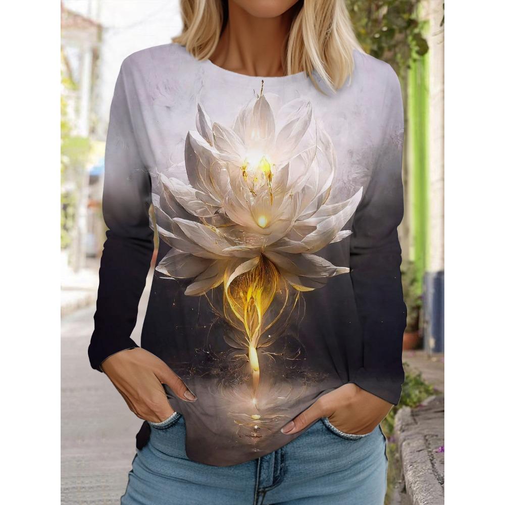 Colorful Floral 3d Print Long SleeveT-Shirt Casual Women Clothing Long Sleeve T-shirt Fashion Oversized Tops Tees Female
